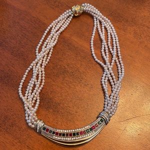 Lanvin Pearl and Rhinestones Bib Style Necklace
